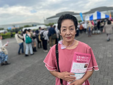 Hiroko Maekawa attends a protest in support of Japan’s pacifist constitution in Tokyo on Sunday 3 May.