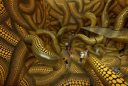 Kusama’s “Infinity Mirrored Room The Hope of the Polka Dots Buried in Infinity Will Eternally Cover the Universe” at the Museum Ludwig in Cologne, Germany, 2026.