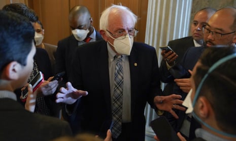 Senator Bernie Sanders speaks with reporters on Capitol Hill in Washington, on 6 August.