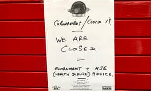 A sign on the door of The Temple Bar in Dublin, as pubs and clubs in Irish tourist hotspot Temple Bar closed with immediate effect amid Covid-19 fears.