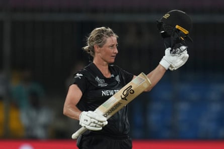 New Zealand captain, Sophie Devine, acknowledges the crowd after her century