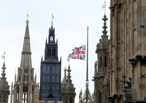 London, England A Union flag flies at half-mast
