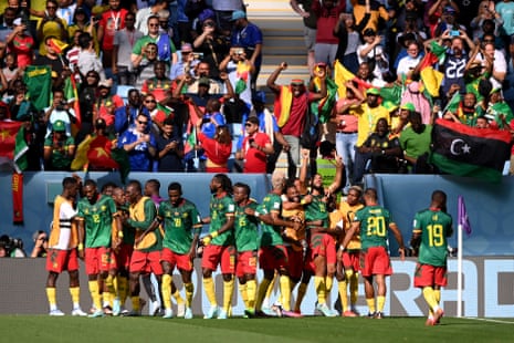 Joy for Cameroon players and fans after Jean-Charles Castelletto opened the scoring.