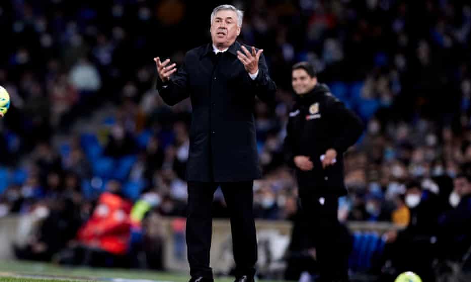 Carlo Ancelotti looks on during the match between Real Madrid and Real Sociedad earlier this month