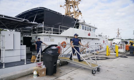 Members of the Coast Guard get ready to go on patrol Wednesday in Miami Beach, Florida after an estimated 34 migrants went missing after boarding a boat in Bimini.