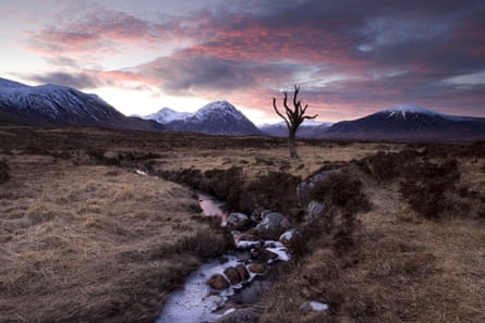 Winter view of Rannoch Moor at sunset