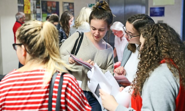 Pupils check their A Level results at Peter Symonds College, Winchester.