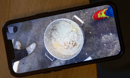 An image of the food workers say they were eating in Nesle-le-Repons , which he has saved on his mobile phone.