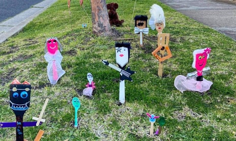 A display of Spoonville characters on grass