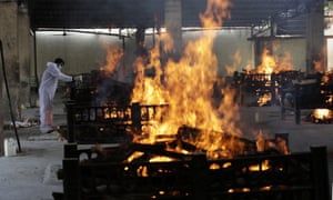 Cremation pyres of 13 Covid patients who died in a fire in Vijay Vallabh hospital, Virar, India