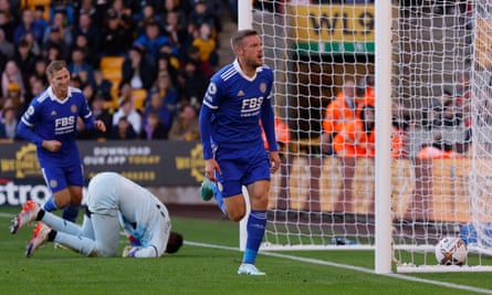 Leicester out of bottom three after Tielemans kickstarts win over Wolves | Premier League 5 Jamie Vardy celebrates scoring the fourth goal