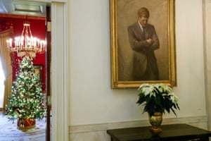 A portrait of former US president John F Kennedy hangs outside the Red Room.