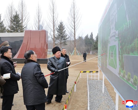 Kim Jong-un inspecting the under-construction Memorial Museum of Combat Feats in Pyongyang on Friday