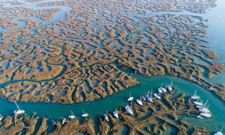 Aerial photo of Tollesbury Wick Marshes, which play a prominent role in Liar.