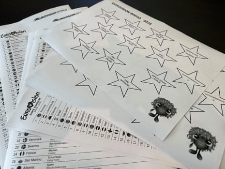My prepared Eurovision bingo and scorecards