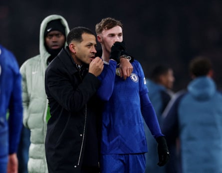 Liam Rosenior with Cole Palmer against Arsenal.