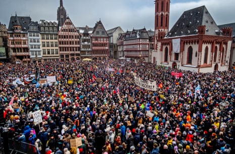 People gather in Frankfurt to protest against the AfD party and rightwing extremism on Saturday.