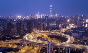 Traffic on the Nanpu Bridge in Shanghai.