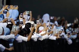 Nuns prepare their devices to film Pope Francis before he arrives for a meeting with the bishops of Myanmar at St Mary’s Cathedral in Yangon