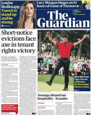 Guardian front page, Monday 15 April 2019