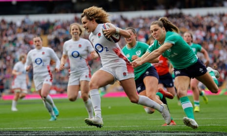 England's Ellie Kildunne goes over the try line for her second try of the game and England's 11th.
