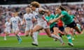 England's Ellie Kildunne scores her second try of the Six Nations match against Ireland.