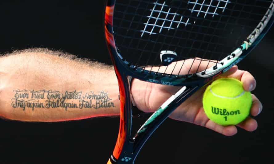 Stan Wawrinka, sporting a quote from Beckett.