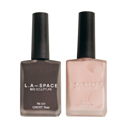 Bottles of brown and pink LA-Space nail polish