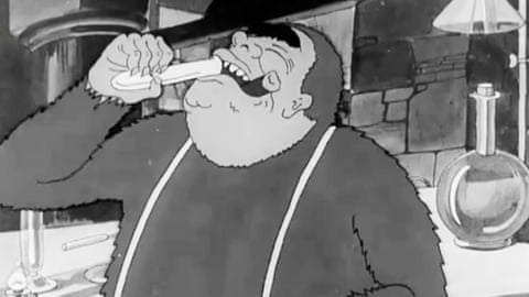 A black and white cartoon of a caricature of Winston Churchill with a white stick in his mouth