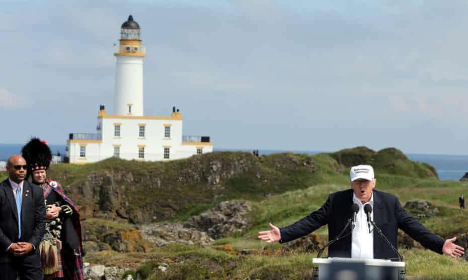 Donald Trump in Scotland to re-open golf courseepaselect epa05387762 US Republican presidential hopeful Donald Trump (R) gives a speech at the Trump Turnberry Golf Course, Scotland, Britain, 24 June 2016. Trump arrived to re-open his Golf Course at the Trump Turnberry, a Luxury Collection Resort in Scotland. EPA/NIGEL RODDIS