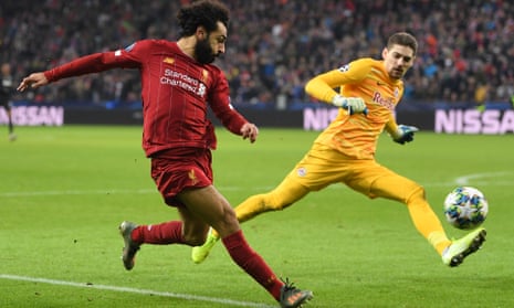 Mohamed Salah scores for Liverpool in the Champions League