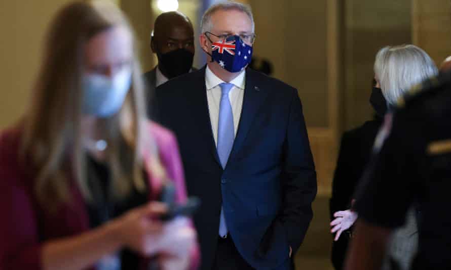 Scott Morrison leaves a meeting with Senate minority leader Mitch McConnell at the US Capitol
