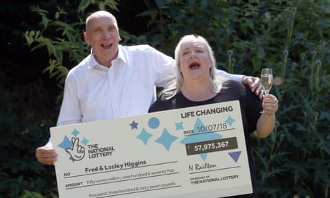 Fred and Lesley Higgins, from Laurencekirk, Aberdeenshire, celebrate after winning£57.9m.