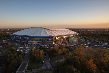 View outside the stadium at sunset