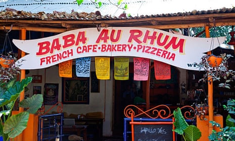 Sign outside the restaurant Baba au Rhum, northern Goa India.