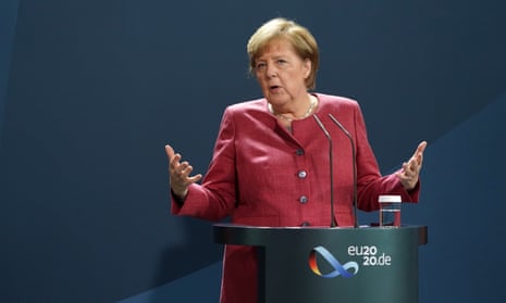 Angela Merkel gives a statement after a conference call with the mayors of the eleven biggest German cities on rising Covid-19 cases.