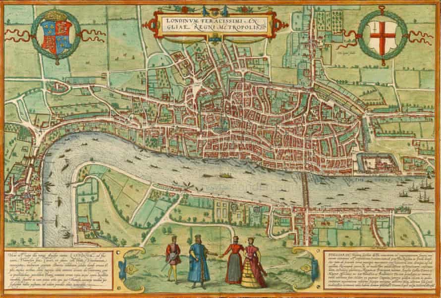 A 16th-century map of London by Braun and Hogenberg.