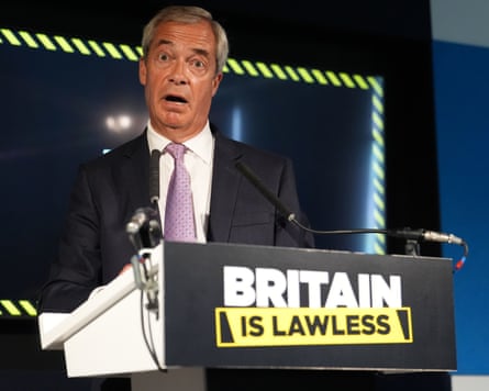 Reform party leader Nigel Farage speaking during a press conference in Westminster.
