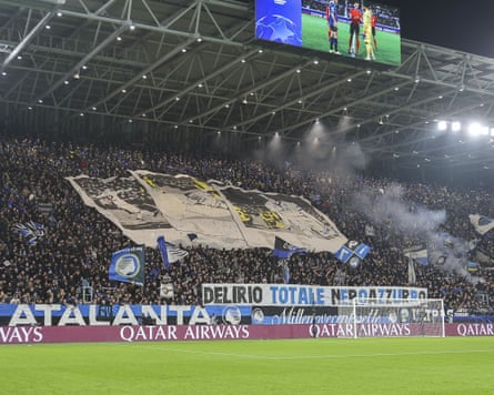 Atalanta fans display a banner at their Champions League match with Dortmund showing Josip Ilicic scoring away at the German club in the 2017-18 Europa League.