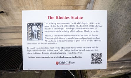 A plaque calling Cecil Rhodes a ‘committed colonialist’.