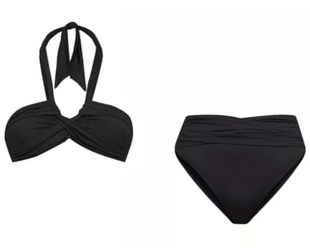 Seafolly black twist-detail halterneck nylon-blend bikini top and black wrap-detail high-rise nylon-blend bikini bottoms