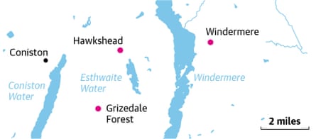 Map of Hawkshead, eastern Lake District