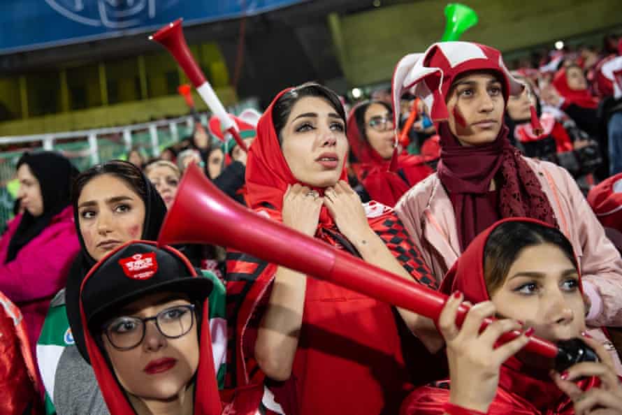 Zeinab cries with happiness when she enters the Azadi stadium in Tehran in 2018. She had to wait two hours to enter the stadium.