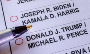 The presidential race between President Donald Trump and former Vice President Joe Biden, as seen on California's mail-in ballot