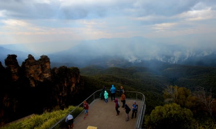 A bushfire rages near Katoomba in the Blue Mountains on Monday.