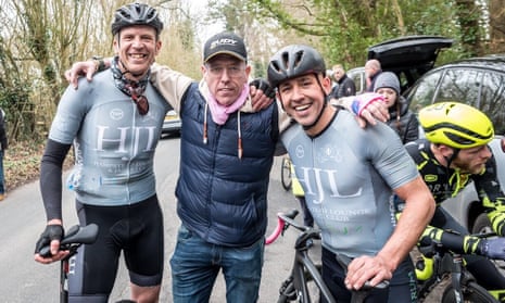Andy Critchlow, left, with friends at the Wally Gimber Trophy road race.