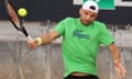 Grigor Dimitrov uncorks his gorgeous trademark backhand in practice at the Italian Open in Rome