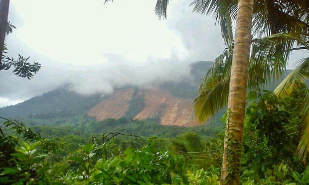 A view of the landslides in the central district of Kegalle. Photograph: Amantha Perera