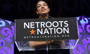 Alexandria Ocasio-Cortez speaks at the Netroots Nation annual conference for political progressives in New Orleans, Louisiana, on Saturday.