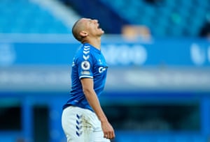 Everton’s Richarlison reacts after missing a chance.